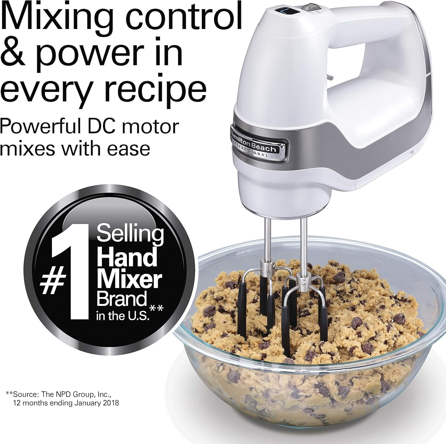7-Speed Digital Hand Mixer with DC Motor, Slow Start, Snap-On Case, Soft-Scrape Beaters, Whisk, Dough Hooks, Matte Black