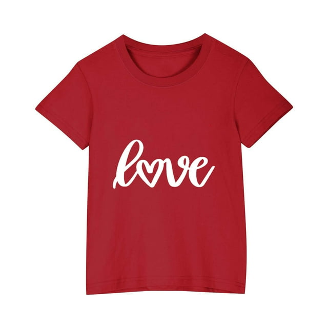 Posijego T-Shirt de la Saint-Valentin pour Garçons et Filles, T-Shirt Graphique avec Cœur, T-Shirts à Manches Courtes pour Enfants, Hauts en Coton, Vêtements