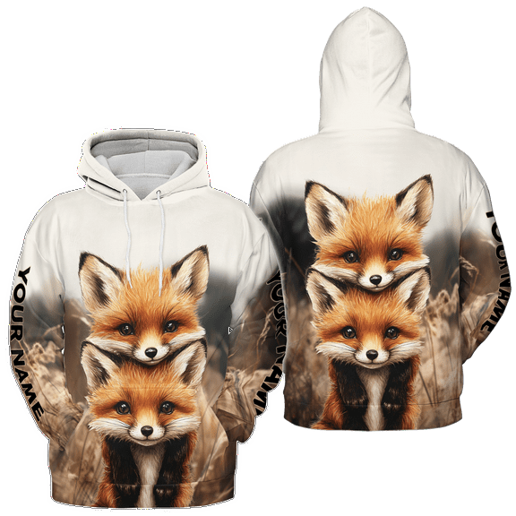Lotusprinthandmade Personalized Baby Fox Wildlife Fox Hoodie 3D (Lightweight) S-5XL Multicolor (S)