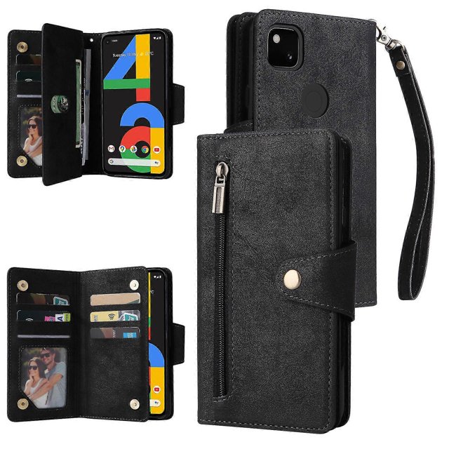 Compatible With Google Pixel 4a 4g Case Pu Leather Magnetic Flip Zipper Card Holder Wallet Cover