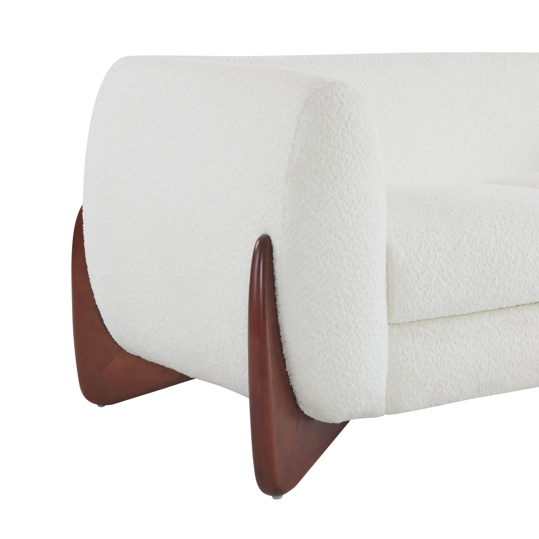 Nisant Modern Upholstered Boucle Loveseat, Birch Wood Frame, Beige + Brown