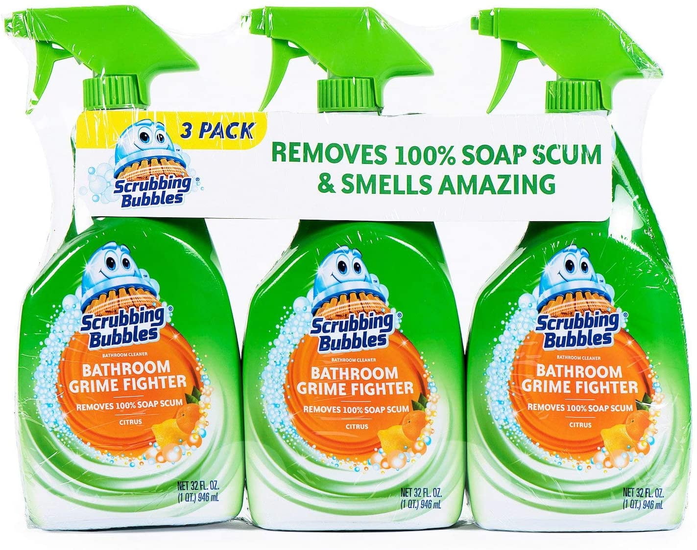 Scrubbing Bubbles Bathroom Grime Fighter Spray, Citrus, 32 Ounces Set of 3