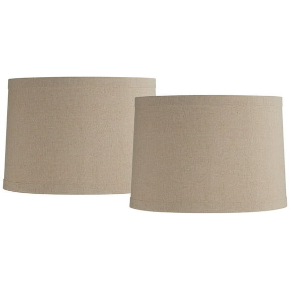 Springcrest Set of 2 Natural Linen Medium Drum Lamp Shades 15" Top x 16" Bottom x 11" High (Spider) Replacement with Harp