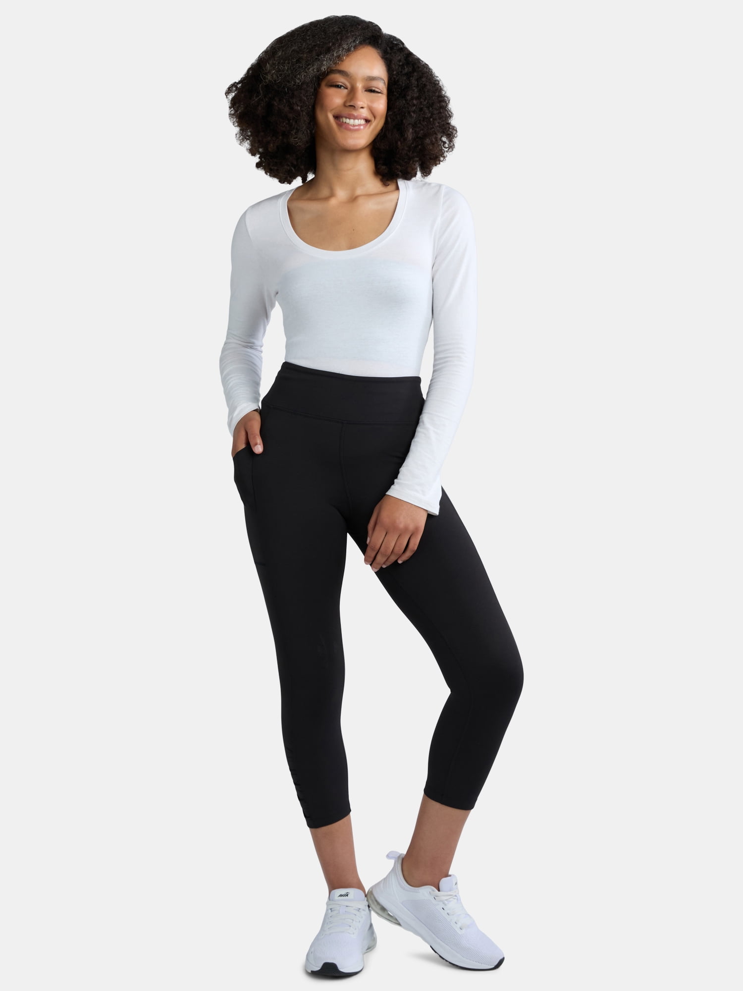 Avia Women's SoftSculpt Ruched High Rise Capri Leggings, 21" Inseam,Sizes XS-XXXL