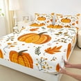 thumbnail image 3 of Manfei Orange Pumpkin Twin Sheet Sets,Rustic Farmhouse Cabin Twin Fitted Sheet,Thanksgiving Day Flat Sheet,Lightweight Room Decoration,3-Piece, 3 of 7