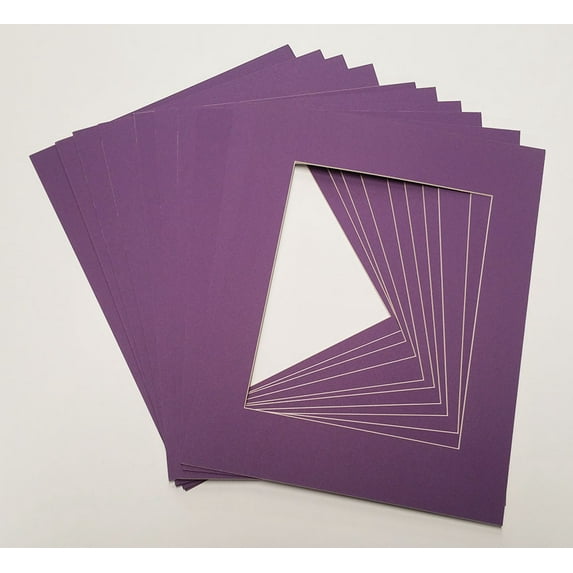 Dark Purple Acid Free 10x12 Picture Frame Mats with White Core Bevel Cut for 8x10 Pictures - Fits