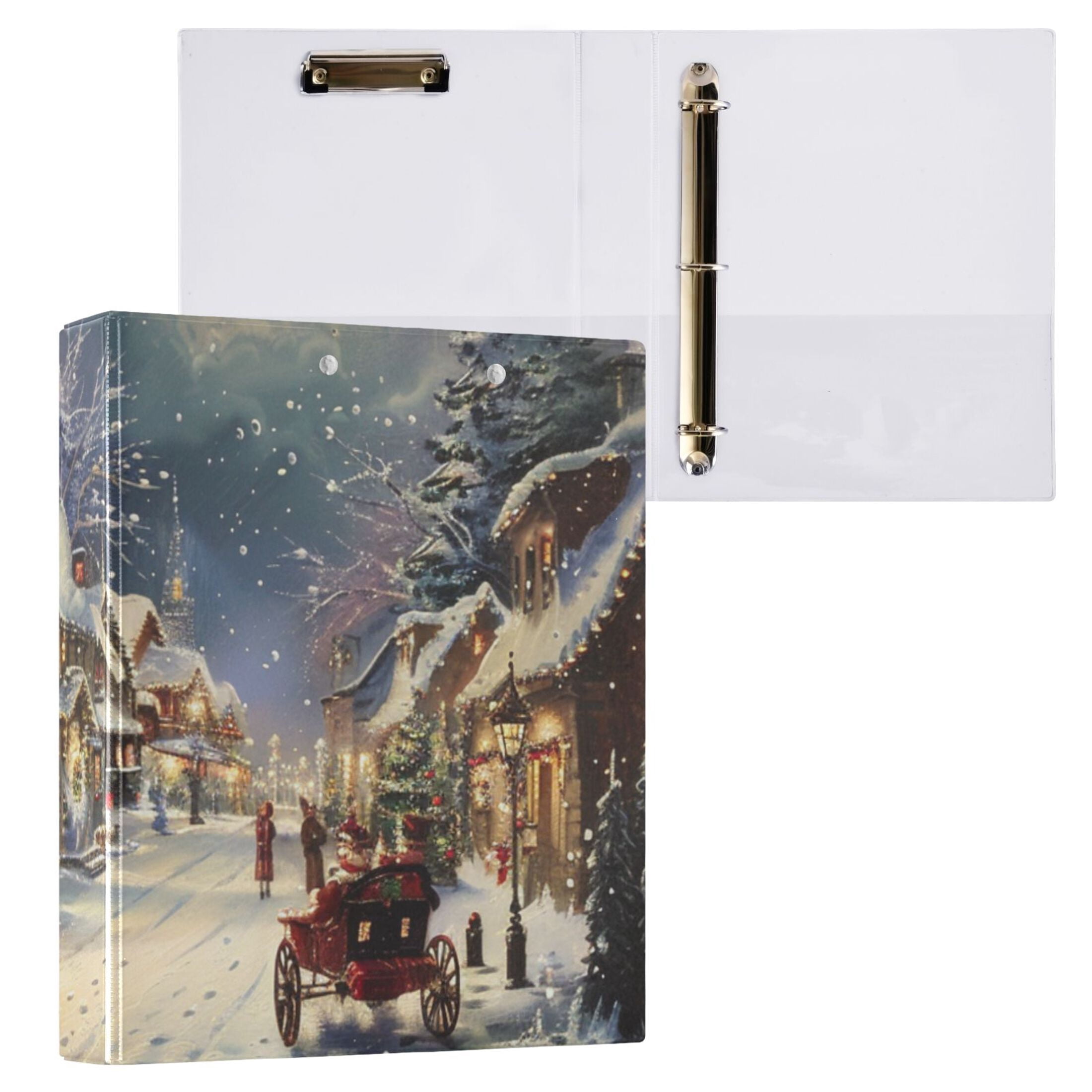 Christmas Snow 3 Ring Binders 1.5 inch Hardcover File Folders with Interior Pockets A4 Size Organizer for School Office Hospital Set of 2