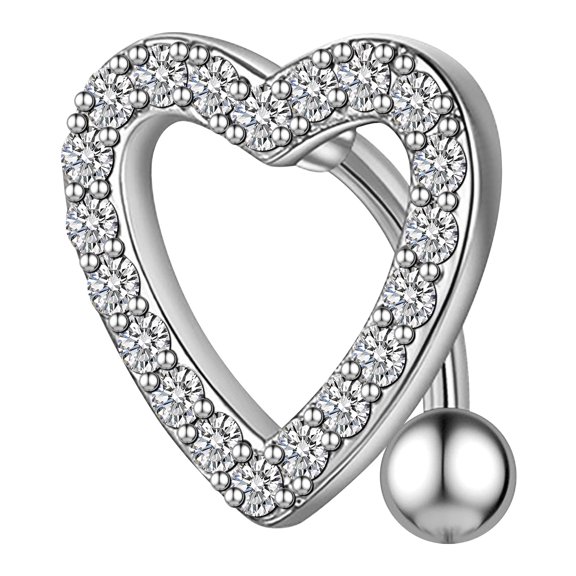 Designice 14G Belly Button Ring,Heart Navel Rings,Surgical Steel Belly Button Piercing,Sliver