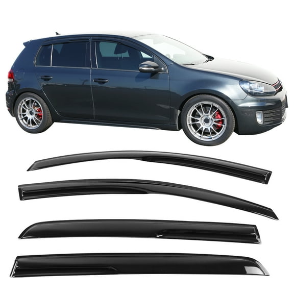 Ikon Motorsports Compatible with 10-14 VW Golf MK6 GTI MU Style Acrylic Window Visors Vent Windshield Deflector Rain Guard 4Pc Set Outside Mount 2010 2011 2012 2013 2014