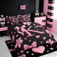 thumbnail image 2 of Erosebridal Cartoon Bow Tie Printed 7pcs Bedding Comforter Set,Ribbon Bowknot Pink Monogrammed K Queen Bedding Sets For Girls Kids,Reversible black, 2 of 7