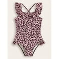 thumbnail image 3 of Kiijoy Girls Leopard Ruffle One-Piece Swimsuit Square Neck Beach Bathing Suit, Sizes 7-8, 3 of 4