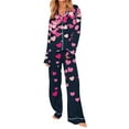 thumbnail image 5 of Levmjia Womens Pajama Set Lapel Long Sleeve Valentine Printed Pants Sleepwear 2 Piece Pajamas Cozy Set Soft Warm Pajamas Home Sleep Comfort Daily Wear, 5 of 8