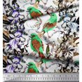 thumbnail image 2 of Soimoi Green Cotton Poplin Fabric Leaves,Floral & American Robin Bird Print Fabric by The Yard 56 Inch Wide, 2 of 3