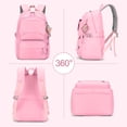 thumbnail image 3 of Inadays School Backpack, Large Capacity Bookbag for 15.6 Inch Laptop, Water-Resistant Cute Girlish Backpacks for Teen Adults Tween, Lightweight Travel Daypack for Primary Middle School College, Pink, 3 of 7