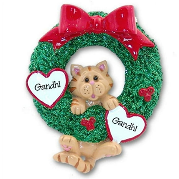 Orange Tabby Cat in Wreath Personalized Christmas Ornament