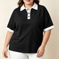 thumbnail image 4 of Dolkfu Collared Summer Tops for Women 2026 Short Sleeve Retro Vintage Polycotton Black Fashion Button Patchwork Modern Blouses & Tops Black,L, 4 of 4