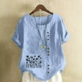 thumbnail image 1 of Staron Hauts pour Femmes Été Liquidation à Moins de 5 $ Coton Lin Été Tunique Tendance Ample Chic Imprimé Floral Col Rond Hauts Grande Taille Décontracté Manches Courtes Retroussées Chemises, 1 of 4