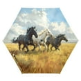 thumbnail image 6 of Horses Galloping on Meadow Sky Clouds All Weather Umbrella Triple Folding Parasol 6 Ribs UV Protection Portable, 6 of 8