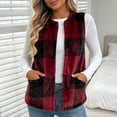 thumbnail image 5 of Women's Plaid Fleece Vest, Crew Neck Sleeveless Cardigan Tops, Winter Warm No Hood Outerwear Vests with Pockets, 5 of 9