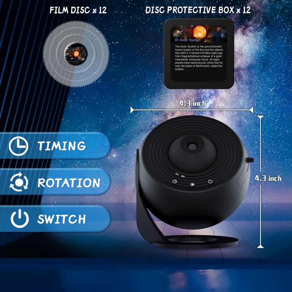 VIVIHEYDAY 13 in 1 Planetarium Galaxy Projector 360° Rotating Night Light Nebula Star Projector Lamp Timer White