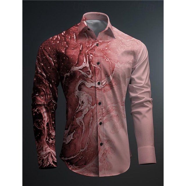 Camisa informal de negocios con estampado 3D para hombre, de estilo gradual, para fiesta, calle, Vaion, otoño e invierno, de manga larga, con tejido elástico en 4 direcciones