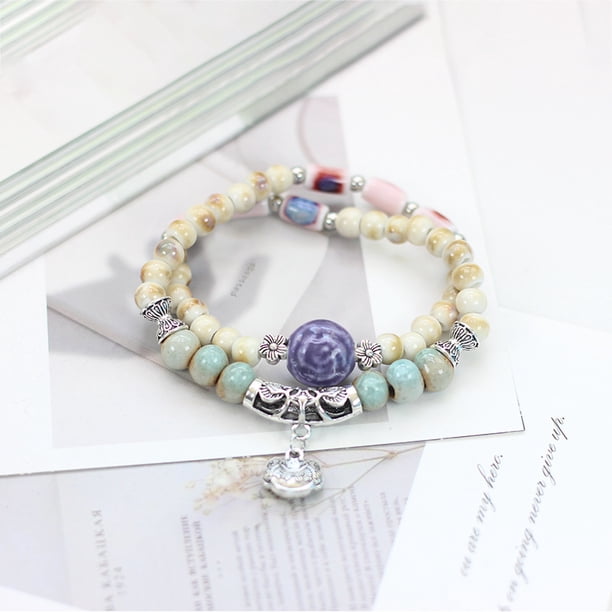 Accesorios envueltos doble estilo étnico pulsera de cerámica pulsera de cuentas mujer alto sentido