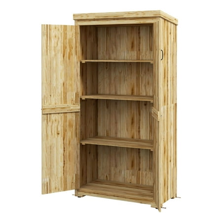 Garden Storage Shed - Outdoor Lockable Wood Organizer with Galvanized Roof - Secure Yard Cabinet with Shelves - Slim Backyard Storage