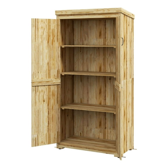 Garden Storage Shed - Outdoor Lockable Wood Organizer with Galvanized Roof - Secure Yard Cabinet with Shelves - Slim Backyard Storage