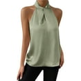 thumbnail image 4 of Breezora Womens Satin Keyhole Back Tank Top Elegant Sleeveless Blouse Front Closure Strap Vest L Size Light Green, 4 of 6