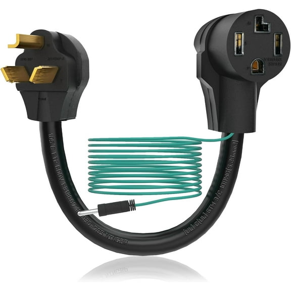 4 Prong Dryer Adapter, NEMA 10-30P to 14-30R,with Safety Ground Wire, 4 Prong to 3 Prong, 30Amp, 1.5FT, Black Power Cord