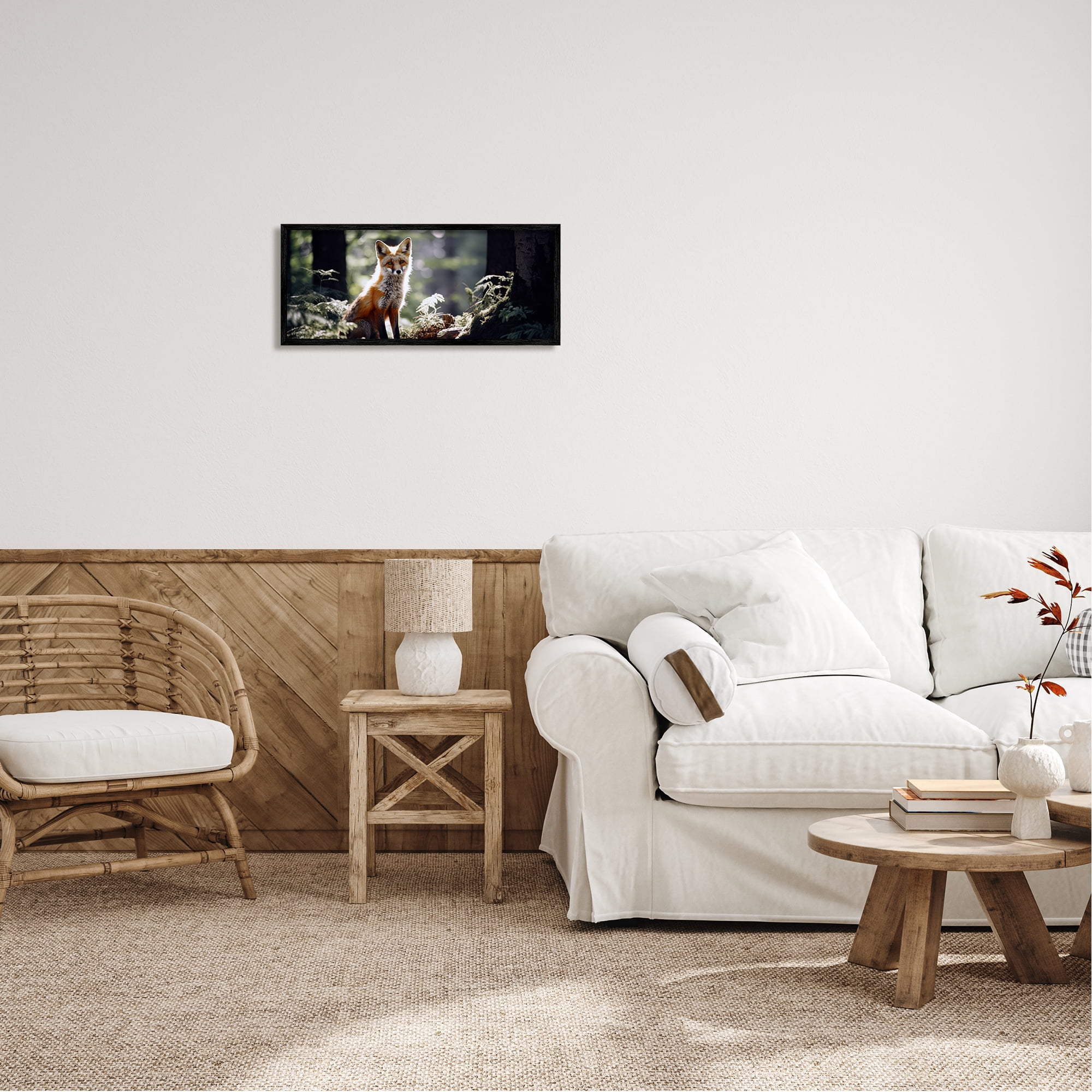 Stupell Industries Fox Under Sun Rays Animals & Insects Photography Black Framed Art Print Wall Art, 24 x 10
