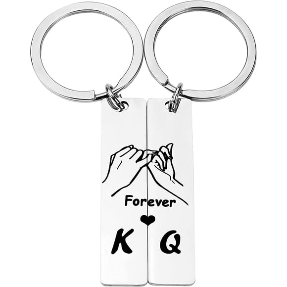 Porte-clés Cadeau pour Couples Mignon Mini Assorti Promesse Anneau de Clé Roi Reine pour Toujours Cœur d'Amour Bijoux pour Lui Elle Petite Amie Petit Ami Mari Épouse Cadeau pour Anniversaire, Fête, Saint-Valentin,