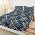 thumbnail image 3 of Homewish Navy Gold Triangle Bed Sheets for Adult, Chic Minimalst Minimalism King Sheets, Abstract Stripes Sheet Set, Super Cozy Room Decor, 4-Piece, 3 of 7