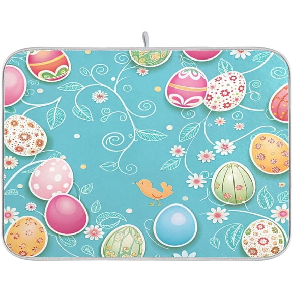 Easter Dish Drying Mat for Kitchen Counter, Absorbent Accessories Dish Draining Pad,Rack Pad for Countertop, 16 x 18 Inches-Easter Egg Flower Floral