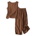 thumbnail image 4 of FAVIPT Kids 2 Piece Outfits Girls Summer Sleeveless Crewneck Linen Tank Tops Straight Wide Leg Pants Casual Solid Loose Sets Brown,7 Years, 4 of 9