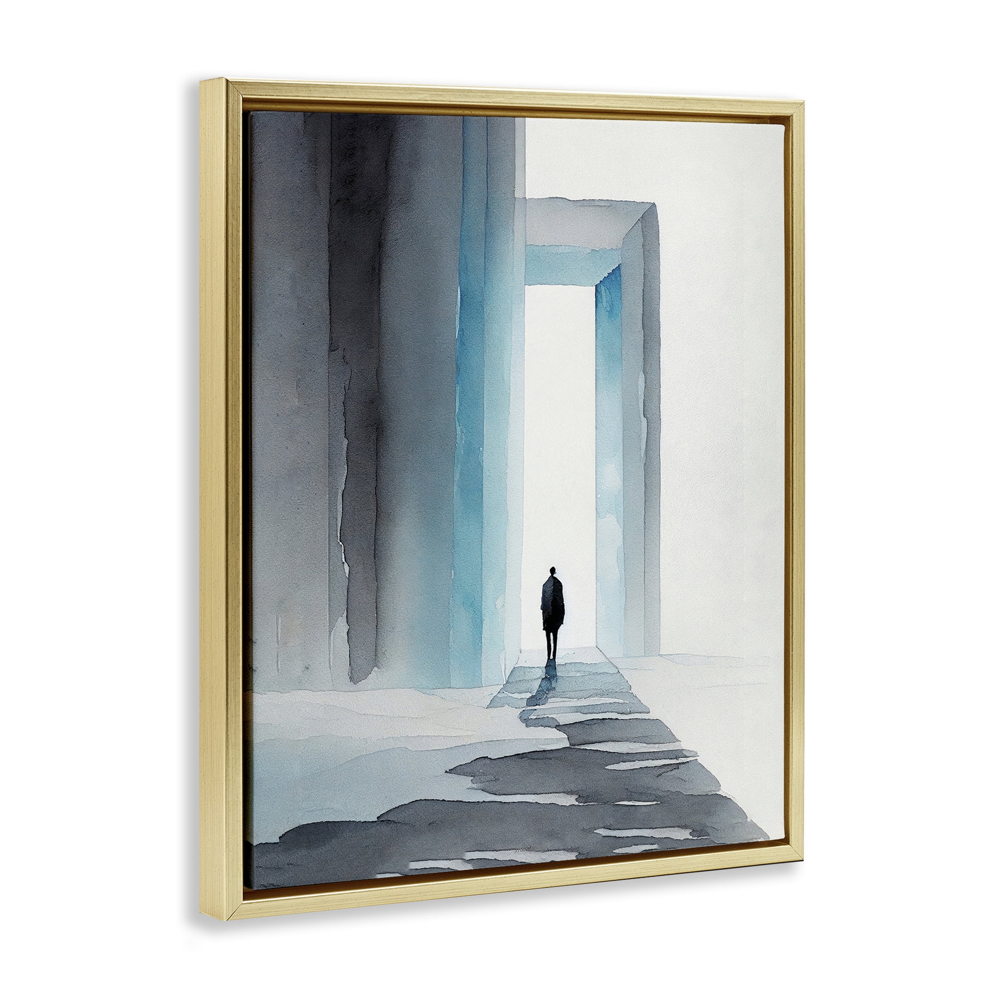 Stupell Industries Person with Snowy Doorway Landscape Painting Gold Floater Framed Canvas Art Print Wall Art, 25 x 31