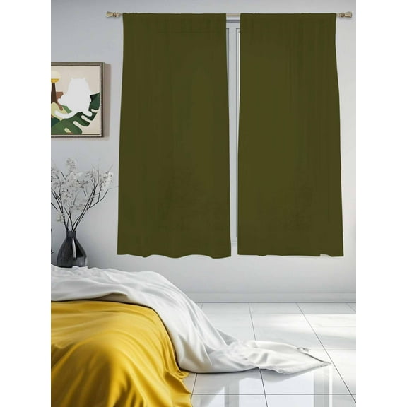 Olive Green Sheer Curtains 72 inches Long 2 Panels Set Solid Color Tiers Sheers Rod Pocket Small Window Short Curtains for Kitchen Cafe, Each 52" W x 72" L