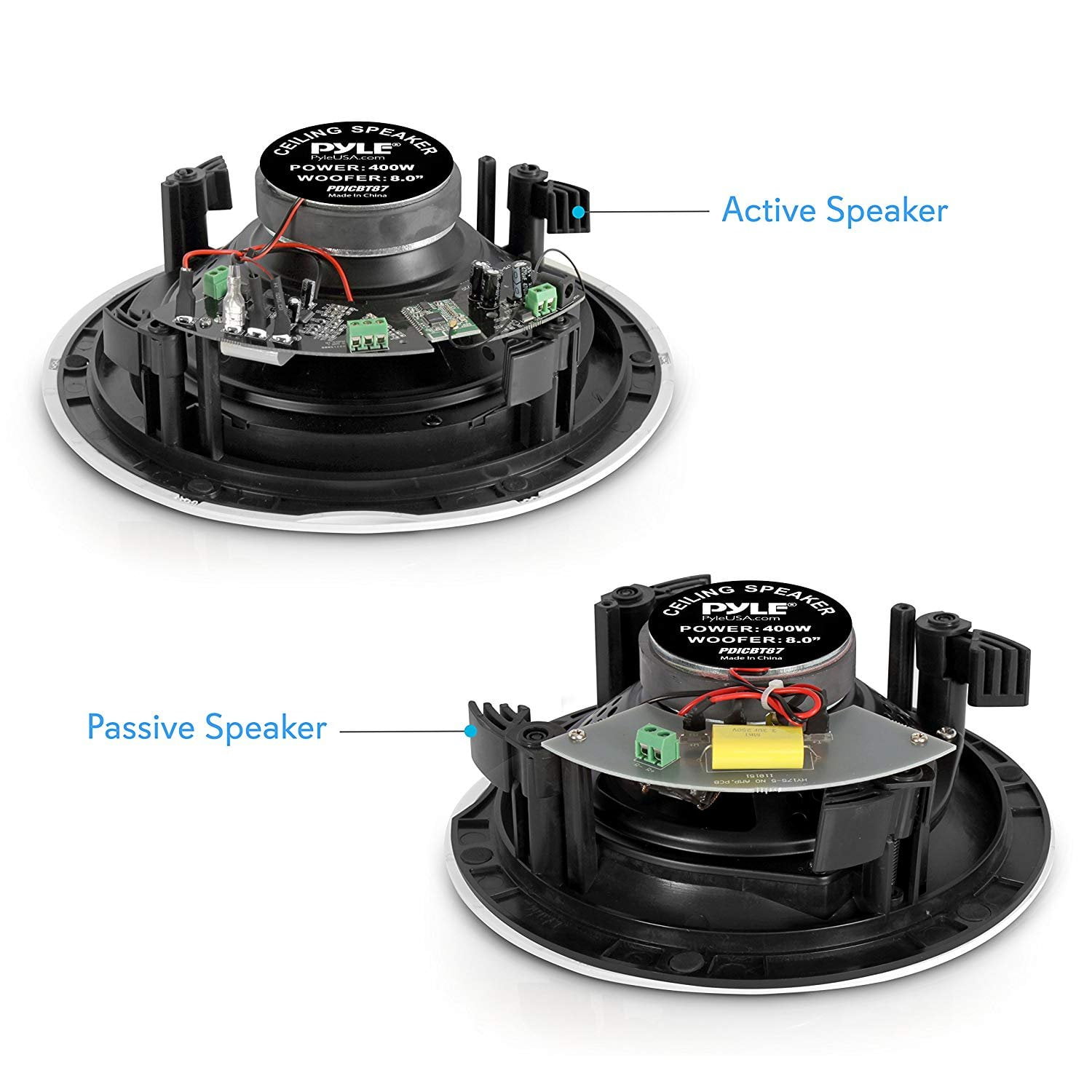 Pyle PDICBT87 - Dual 8.0’’ Bluetooth Ceiling / Wall Speaker Kit, (2) Flush Mount 2-Way Speakers, 400 Watt