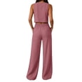 thumbnail image 5 of Khunlpohl Women's 2 Piece Sets Crew Neck Cropped Sleeveless Tank Tops and Straight Leg Loose Pants Summer Trendy Casual Vacation Set, 5 of 7