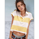 thumbnail image 5 of Top Holgado con Cuello en V, Corta A Rayas y Botones para Mujer Amarillo M, 5 of 7