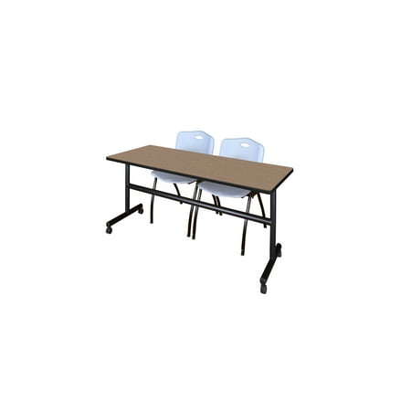 Regency Kobe 72 x 24 in. Flip-Top Training Nesting Table- Noble Oak 2 M Stack Chairs- Grey