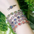 thumbnail image 3 of Fashion Blue Rainbow CZ Crystal Round Oval Shape Charm Bracelet for Women Brides, 3 of 9