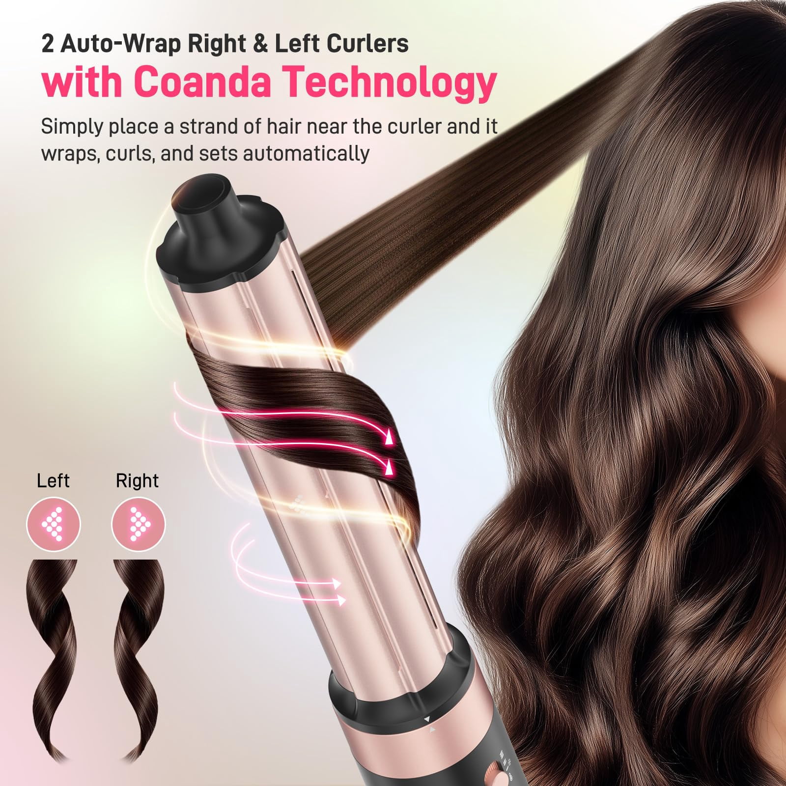 5 in 1 High Speed Hot Air Styler Dual Voltage Auto Wrap Low Heat Damage Fast Drying Quiet 3 Temp Settings Travel Ready For All Hair Types