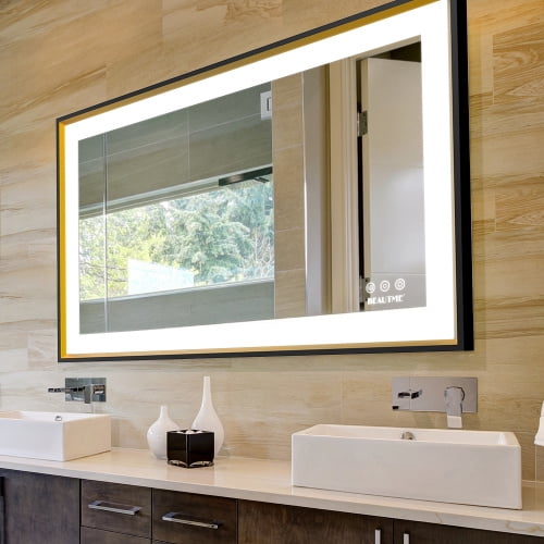 Bathroom Mirror With Led Lights Lighted Makeup Vanity Wall Mounted Large Size Rectangular Anti Fog Memory Dimmable Touch Sensor Horizontal Vertical Warm White Daylight Com Bathroom Mirror With Led Lights Lighted, Are Lighted Bathroom Mirrors Good For Makeup Room