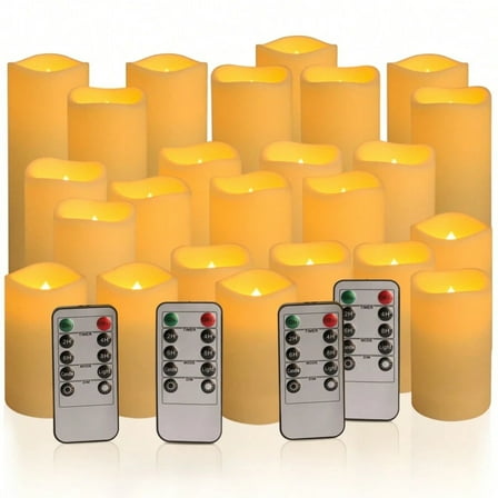 REZJSWFSMMJ Set of 24 Waterproof Outdoor Flameless Candles, LED Candles with 4 Remote and Timer,(H 4" 5" 6" x D 2.2"),for Halloween Wedding Festiv