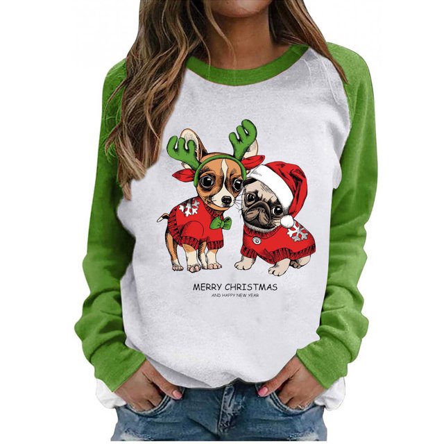 Moda mujer estampado o-cuello pulóver Tops manga larga cómoda blusa sudadera Fridja FKASFK803