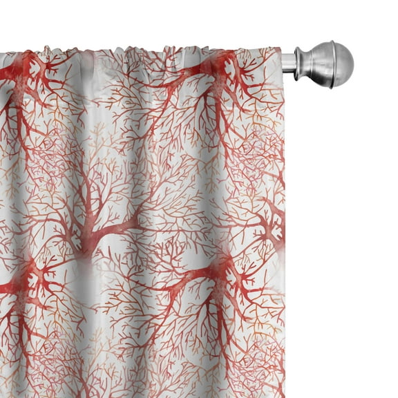 Ambesonne Coral Curtains, Watercolor Branchs Fall Art, Pair of 28"x84", Dark Coral