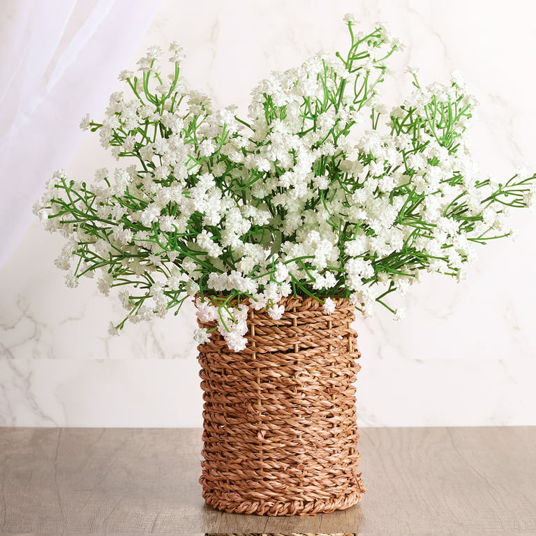 10 Pcs Artificial Fake Babys Breath Gypsophila Silk Flowers Bouquet with Silk Ribbon Home Wedding Party Home Decor, Gift for Mother's Day, Size: Small