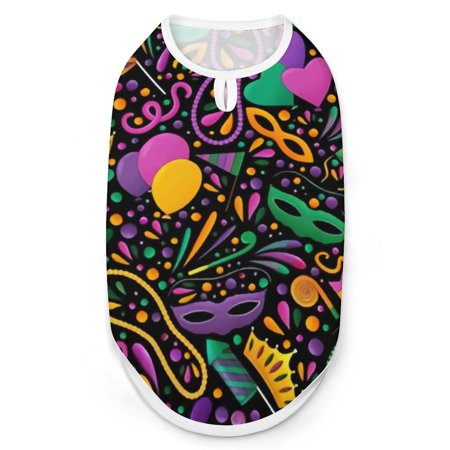 Bybiment Pet Dog Shirts, Mardi Gras Carnival Pattern Beads Cat Puppy Vest Clothes, Breathable Sleeveless Doggy Tank Top Outfit, S