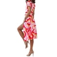 thumbnail image 3 of VISgogo Vestido de verano para mujer, manga corta, cuello en V, estampado a la moda, cierre de botón, vestido con cinturón VISgogo moda, 3 of 9